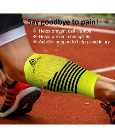 ActivRunner Calf Compression Sleeves. 2 Pairs Per Pack. Performance Compression Support for Improved Circulation Shin Splints Calf Muscle Cramps Injury Prevention Exercise Recovery Large (calf 38-45cm) Fluorescent Yellow/Black - Buy Online on GoSupps.com
