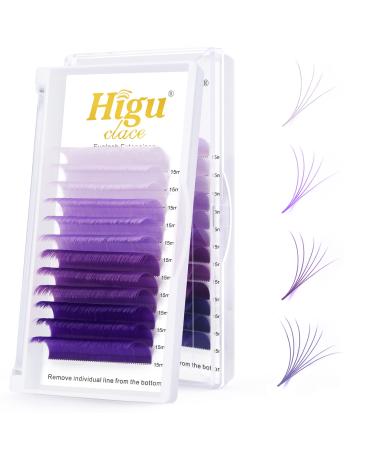 Colored Eyelash Extensions 0.07 C Curl 15mm Purple Lash Extensions 14mm-16mm Ombre Color Eyelash Extensions 2D-10D Fast Fanning Colored Eyelashes Easy Fan Lash Extensions (Purple 0.07C 15) 15 mm Ombre Purple 0.07 C
