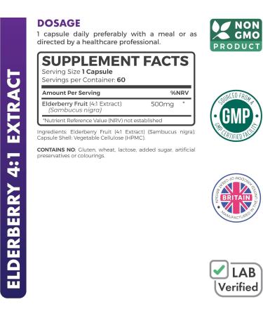 Non-GMO Elderberry 4:1 Extract Capsules - 2000mg Sambucus Black Elderberry Supplement - 60 Vegetarian Capsules - Buy Online on GoSupps.com