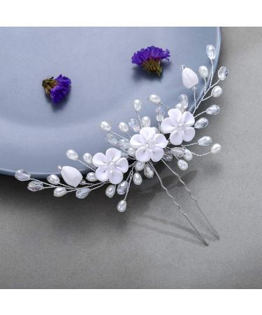 Unicra Flower Hairpins for Brides | Silver Wedding Hair Accessories Pearl Hair Clips & Headdresses for Women & Girls - Buy Online on GoSupps.com
