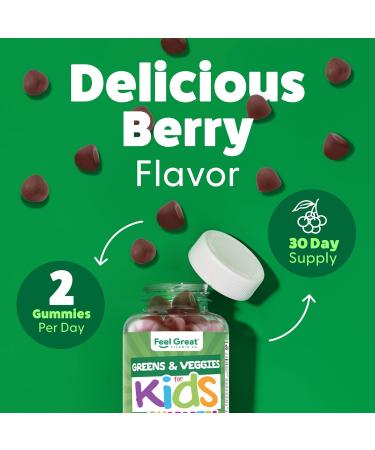 Feel Great Super Green Gummies for Kids | Fruit and Vegetable Gummies | Vegan Veggie Gummy Multivitamin for Kids | Veggie Fiber Supplement | 60 Count Kids Greens & Veggies - Buy Online on GoSupps.com