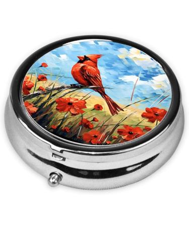 Flower Poppy Cardinal Pill Box | 3 Compartment Portable Medicine Organizer - Decorative Metal Vitamin Case for Pocket & Purse - Buy Online on GoSupps.com