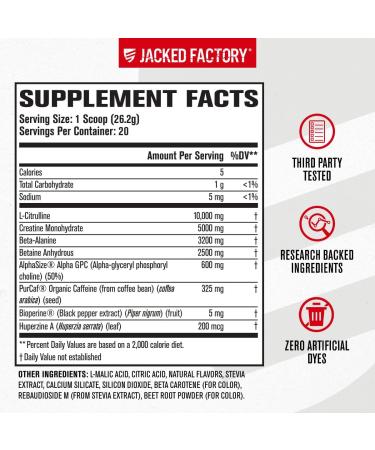 Jacked Factory Altius Pre Workout Powder - High Performance Preworkout w/L-Citrulline Creatine Monohydrate Beta-Alanine Alpha GPC & PurCaf for Strength & Energy - 20 Servings Strawberry Mango 1.16 Pound (Pack of 1) - Buy Online on GoSupps.com