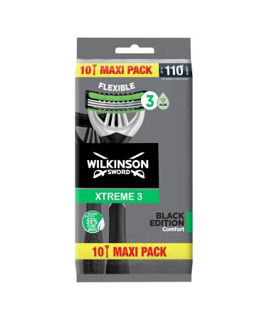 Wilkinson Sword Xtreme 3 Black Edition disposable razor pack of 10 pieces 3 blades with flexible head flexible comfort technology full shaving protection 10 pieces (1 Pack)