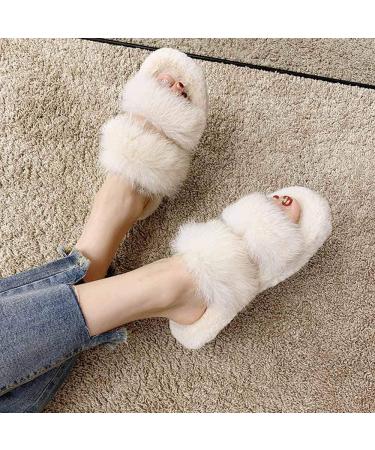 Womens Fluffy Sliders Fur Women Slippers Comfortable Soft Open Toe Flat Fashion Sandals Female Furry Indoor Flip Flops Fluffy Plush Shoes Autumn and Winter Season for Indoor Outdoor (B 24.5CM) (D 2 D 24.5CM - Buy Online on GoSupps.com