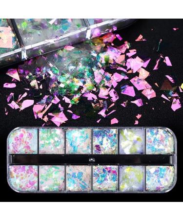 JMEOWIO Holographic Mermaid Nail Art Glitter - 12 Grids Gradient Iridescent Flakes for Summer Nail Decoration - Buy Online on GoSupps.com