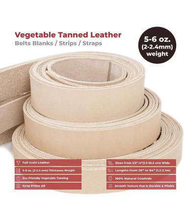 ELW Vegetable Tanned Leather Belt Blank 5-6oz Thickness 1/2-4W x 52L - Full Grain Veg Tan Tooling Leather Strap - Buy Online on GoSupps.com