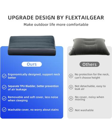 FLEXTAILGEAR Inflatable Camping Pillow with Removable Cover - Ergonomic Travel Pillow for Neck Contour - Perfect for Backpacking, Camping, Hiking, and Travel - Grey - Buy Online on GoSupps.com