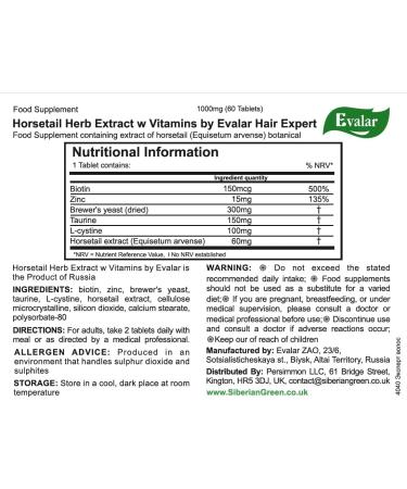 Evalar Expert Hair Horsetail Herb Equisetum Arvense Extract Siberian Altai w Vitamins 60 Tabs - Buy Online on GoSupps.com
