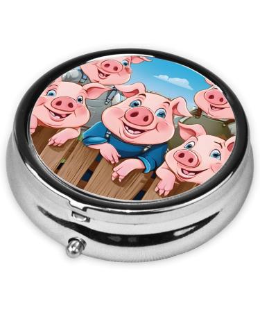 Funny Cute Pig Pattern Round Pill Box - 3 Compartment Travel Medicine Organizer | Portable Pocket Purse for Vitamins & Tablets - Buy Online on GoSupps.com
