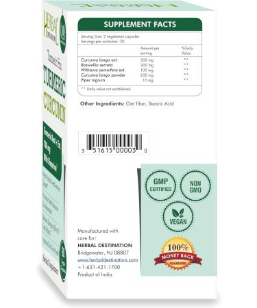 Herbal Destination Turmeric Supplement Hrx - 60 Capsules (Pack of 2) - Turmeric Curcumin Boswellia Curcuma & Black Pepper Extract - Buy Online on GoSupps.com