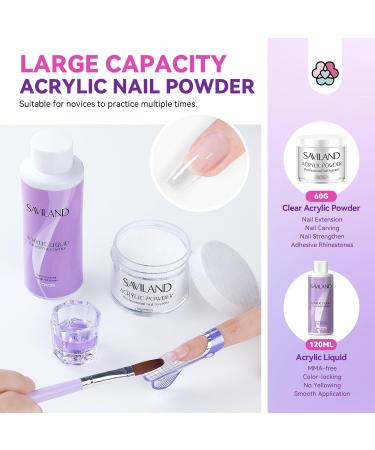 SAVILAND Acrylic Nail Kit - 100% Essential Oil 2oz Clear Powder Liquid Set & Nail Practice Mat - Professional DIY Nail Art for Beginners - Buy Online on GoSupps.com