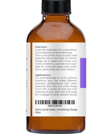 Lavender Essential Oil 4 oz - 100% Pure & Natural Therapeutic Grade for Aromatherapy, Massage & Skincare by Velona - Buy Online on GoSupps.com