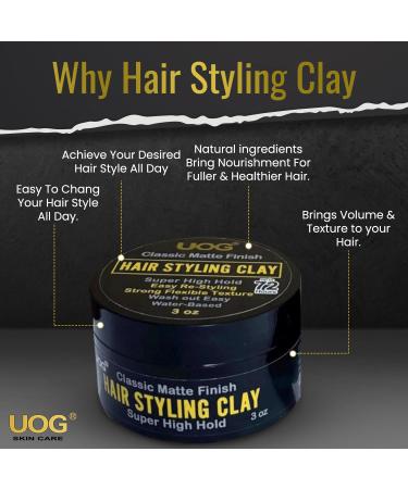 UOG Premium Hair Styling Clay - Super High Hold Non-Greasy Matte Finish for Men | Unlimited Re-Styling Easy Wash 3 oz - Anti-Dandruff Formula - Buy Online on GoSupps.com