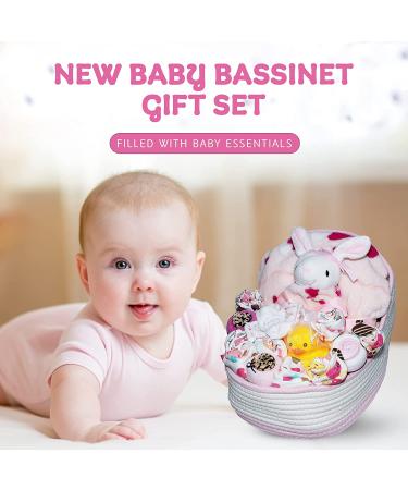 Bassinet New Baby Girl Gift Set  Baby Layette Set with 17-Piece Unique New Baby Essentials for Expecting Moms and New Parents  Pink - Nikkis Gift Baskets - Buy Online on GoSupps.com