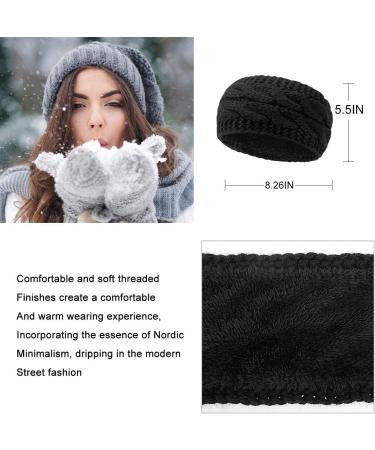 Women's Winter Knitted Ear Warmer Headband - Chunky Crochet Braided Hair Band for Sports & Yoga | Fleece Lined Elastic Turban Hairband - Black - Buy Online on GoSupps.com
