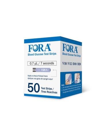 FORA V10 V12 D10 D20 PremiumV12 (Not Compatible with Premium V10) Blood Glucose Test Strips - 50 Count