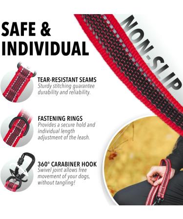 Blucelle Strong Dog Leash 3m - Robust 360 Carabiner for Large Dogs up to 100kg | Adjustable Freehand Leash for 2 Dogs | Durable Red Design - Buy Online on GoSupps.com
