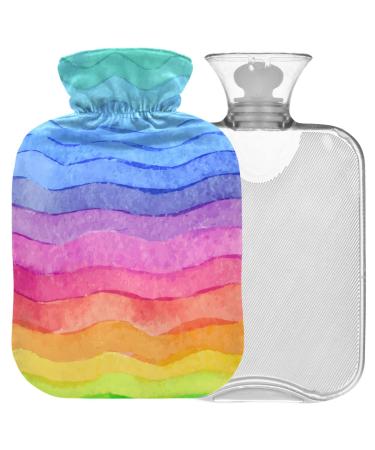 NAANLE watercolor heat bottle with cover transparent hot water bottle 2 l large warm-up bag for bed hand feet warmer pain relief heat and cold therapy