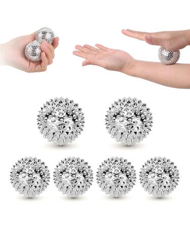 AEAEAN 6 pieces of hand massage balls of silver prickly magnetic massage ball hedgehog ball is owned to relieve muscle fatigue and to promote blood circulation (32mm/47mm)