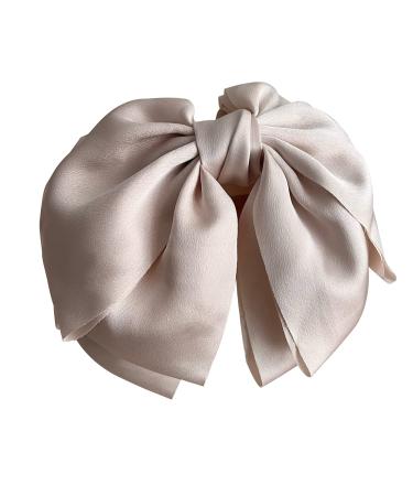 Hair Bow Clips Satin Silk 3 Colors Large Vintage Satin Barrettes French Barrettes Hair Clips Ponytail Holder Hair Accessories Large Hair Bows Hair Accessories Headpieces Beige