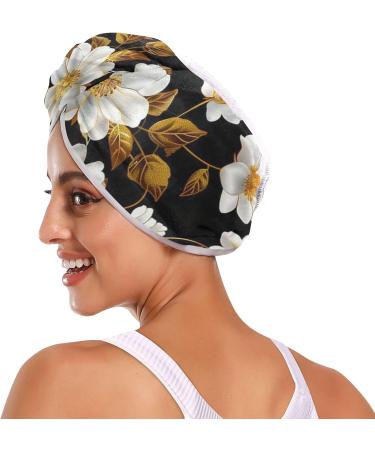 White Flowers Gold Leaf Hair Towel 2 Pack | Super Absorbent Quick Dry Turbans for Women & Girls - Buy Online on GoSupps.com