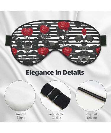 Black White Stripes Red Rose Flowers Eye Mask | Unisex Soft Comfort Sleep Mask for Travel Yoga & Shift Work - Buy Online on GoSupps.com