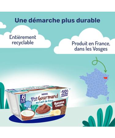 Nestl - P tit Gourmand Lait de Coco Banane Cacao - Cr me Dessert Gourmande pour B b 6 Mois+ - Alimentation B b - Aternative V g tale - Moins Sucr - Sans Colorant ni Conservateur 4x90g (Lot de 4) - Buy Online on GoSupps.com