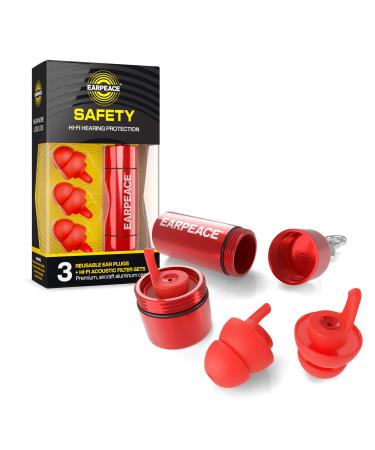 EarPeace Reusable Safety Ear Plugs High Fidelity Hearing Protection for DIY Construction Work Loud Environments and Airplane Noise Reduction (Standard Red Case)