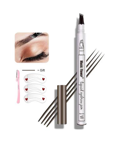 Eyebrow Pen,MoonKong 4 Point Eyebrow Pencil Waterproof Eye Brown Makeup,Eyebrow Kits with 3 Eyebrow Stencil,1 Brow Razor(1# Dark Brown/Chestnut)