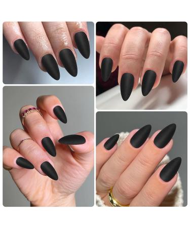 240PC Almond Press On Nails - Medium Length Black Matte Stiletto False Nail Tips with Glue - Stylish Artificial Fingernails for Women - Buy Online on GoSupps.com