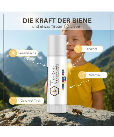 Tyrolean Alpine Honey Lip Care Kids natural balm with beeswax and olive oil gentle care for children without fragrances and dyes protection & moisture 6 g - Buy Online on GoSupps.com