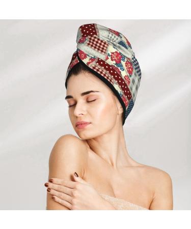 Hair Towel Wrap - Quick Drying Towel Turban with Button | Stylish Patchwork Design for Fast Hair Drying - Buy Online on GoSupps.com