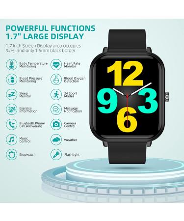 44mm Fitness Tracker Smart Watch | 24 Sports Modes | 5ATM Waterproof | Sleep Monitor | Step Calorie Counter | 1.7 HD Touchscreen | for Men Women | iPhone Android Compatible - Black - Buy Online on GoSupps.com