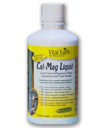 Cal-Mag Liquid 32 Fl. Oz. - 1 Month Supply- High Potency - Sugar Free - Vegetarian - Liquid Calcium Magnesium Bone Maintenance Supplement WITH Fulvic, By Vital Earth Minerals
