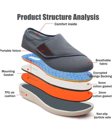 Extra Wide Women's Diabetic Shoes with Adjustable Closure - Bluegray, Size 39 | Anti-Slip Orthopedic Slippers for Swollen Feet & Arthritis - Buy Online on GoSupps.com