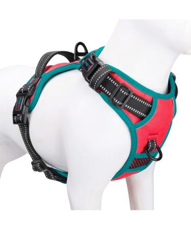 Phoepet dog harness reflective adjustable with training handle 2 metal linen hooks 3 snap buckles 4 slide snaps (S red) red S (Neck: 12-18 ". Chest: 14-24")