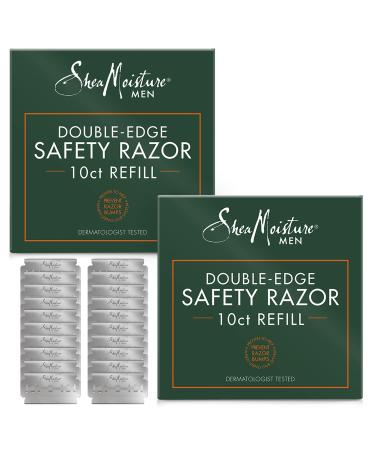 SheaMoisture Men Double Edge Razors for Men to Refill Double Edge Safety Razor Platinum Coated Stainless Steel Individually Wrapped 2 Pack - 10 Razor Blades per Box