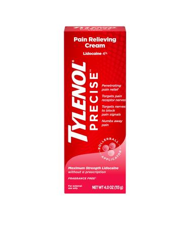 Tylenol Maximum Strength 4% Lidocaine Pain Relieving Cream for Back Knee & Joints - Penetrating Fragrance Free 4oz