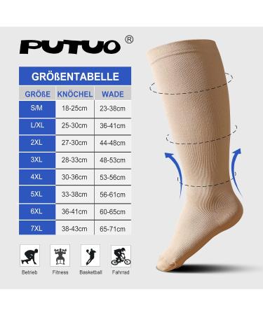 Shop Putuo Compression Stockings for Men & Women - Thrombosis & Oversize Support Socks (Beige XXL) - Ideal for Travel Medical & Running - Buy Online on GoSupps.com