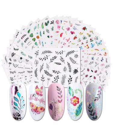 CHANGAR Nail Art Stickers Water Transfer Nail Decals Flower Leaf Plants Fruits Summer Series Design Manicure Tips 29 Sheets Nail Tips Charms Applique DIY Toenails Nail Art Decorations Accessories