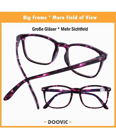 DOOViC Blue Light Filter Reading Glasses - Prescription Square Frame Large Lenses 024 in Purple Tortoiseshell 2.5x - Buy Online on GoSupps.com