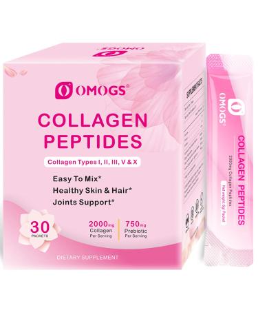 OMOGS Collagen Peptides Powder with Prebiotics & Cranberry Extract -Hydrolyzed Collagen Peptides Support Hair Skin Nail Bone & Digestive Health Grass Fed Non-GMO for Women & Men