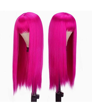 AISI Beauty Long Hot Pink Wig for Women | 24 Inch Straight Synthetic Colored Wig with Bangs for Party Cosplay - Buy Online on GoSupps.com