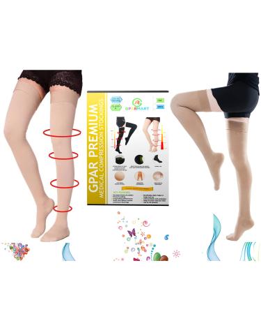 GPAR Premium Medical compression stockings class 2 unisex 23-32 mmHg toe-locked thigh-high stockings for varicose veins edema leg pain thrombosis size: s color: beige