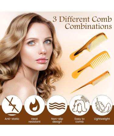 3-Piece Hair Comb Set: Tail, Wide Tooth, & Fine Comb | PROUSKY Anti-Static Hairdressing Combs in Yellow - Buy Online on GoSupps.com
