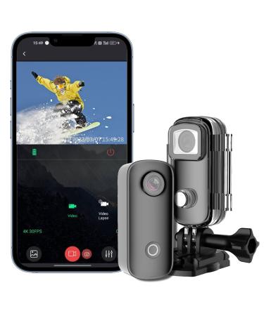 SJCAM C100+ Small Action Camera 4K30FPS WiFi Camera, APP Control, HD 15MP Image, Mini Portable Action Camera, Underwater 98ft Waterproof Camera with Helmet Mount Accessory Kits, 1 oz, 2.4*1*0.6(inch)