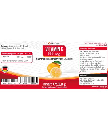 Vegan High Dose Vitamin C Capsules 800mg - 2-Month Pack | Gluten-Free & Lactose-Free | Primedical - 60 Capsules - Buy Online on GoSupps.com