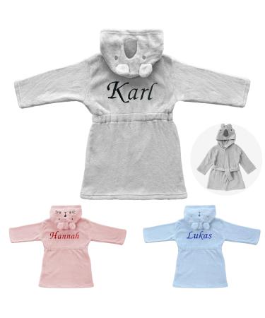 KDO Magic - Bathrobe personalized baby - morning gnawing with a embroidery - embroidered first name - several colors - Gift idea for Christmas birthday 6-12 months gray