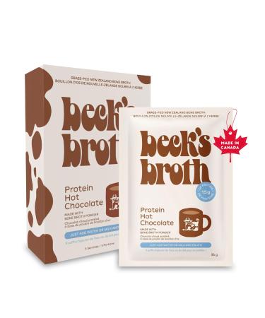 Beck's Broth Hot Chocolate - Bone Broth Powder Sachets (5-Pack) | 15g of Protein Per Serving | All Natural Pasture Raised Beef Broth | Dairy Free Gluten Free | Protein Hot Chocolate | Rich & Creamy